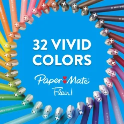 Paper Mate Flair Porous-Point Pens, Medium Point, 0.7 mm, Black Barrel, Black Ink, Pack Of 36 Pens