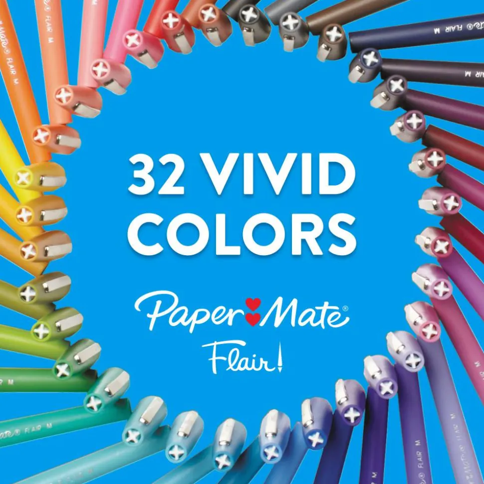 Paper Mate Flair Porous-Point Pens, Medium Point, 0.7 mm, Black Barrel, Black Ink, Pack Of 36 Pens