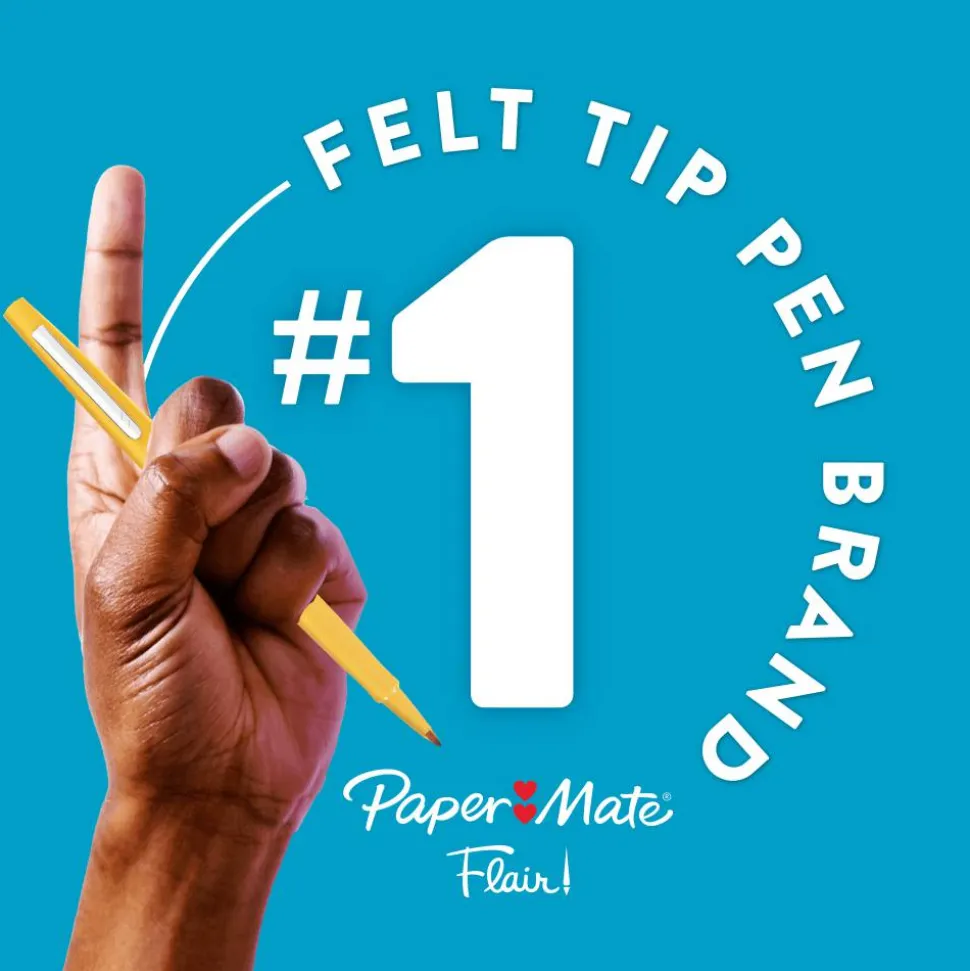 Paper Mate Flair Porous-Point Pens, Medium Point, 0.7 mm, Black Barrel, Black Ink, Pack Of 36 Pens