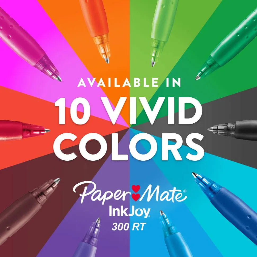Paper Mate InkJoy 300 RT Retractable Pens, Medium Point, 1.0 mm, Translucent Black Barrels, Black Ink, Pack Of 12