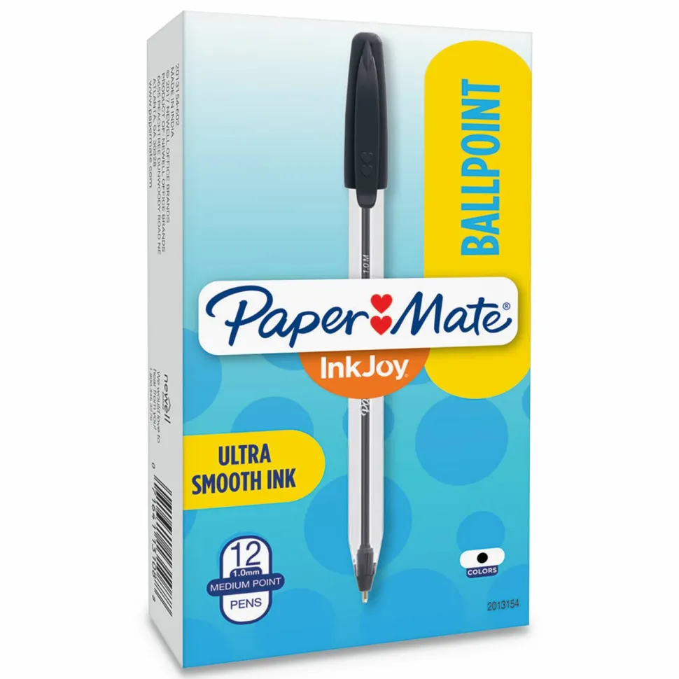 Paper Mate InkJoy 50ST Ballpoint Pens, Medium Point, 1.0 mm , Translucent Barrel, Black Ink, Pack Of 12 Pens