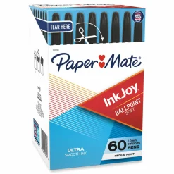 Paper Mate InkJoy 50ST Ballpoint Pen, Stick, Medium 1 mm, Black Ink, Clear Barrel, 60/Pack