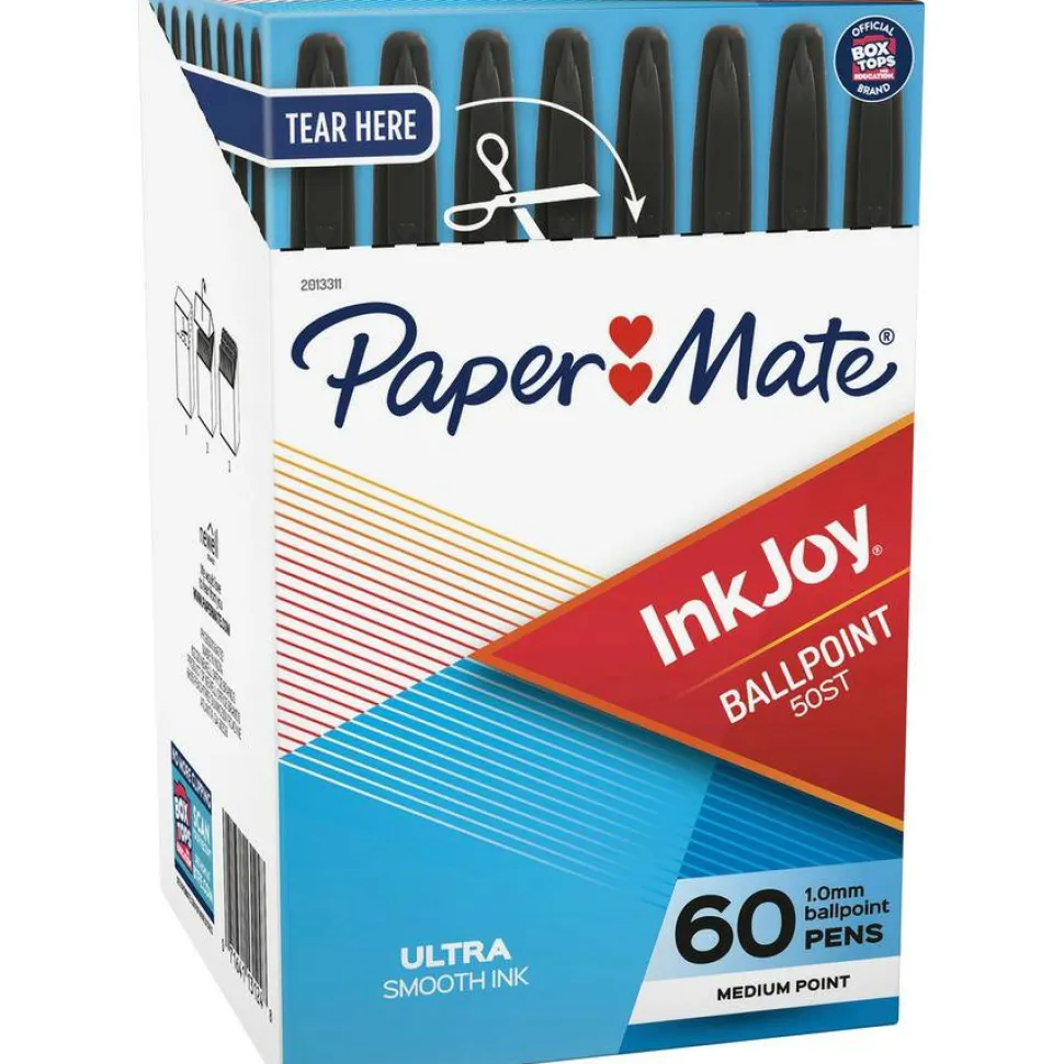 Paper Mate InkJoy 50ST Ballpoint Pen, Stick, Medium 1 mm, Black Ink, Clear Barrel, 60/Pack