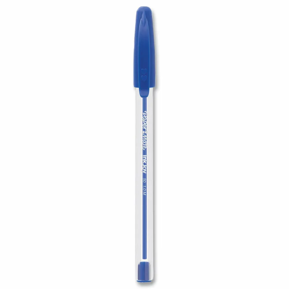 Paper Mate InkJoy 50ST Stick Ballpoint Pens, Medium Point, 1.0 mm, Clear Barrels, Blue Ink, Box of 60