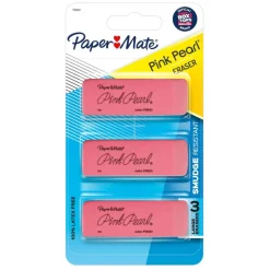 Paper Mate Pink Pearl Erasers, Medium, Pack Of 3