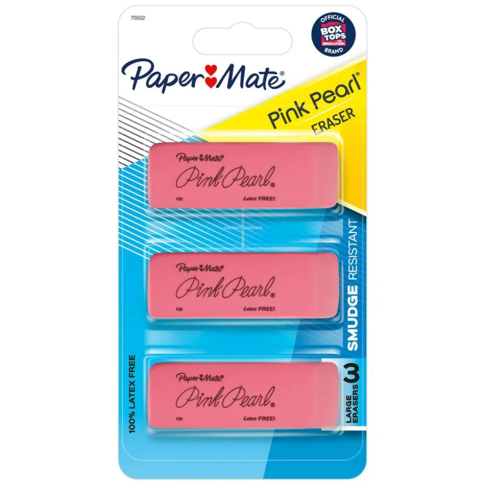 Paper Mate Pink Pearl Erasers, Medium, Pack Of 3