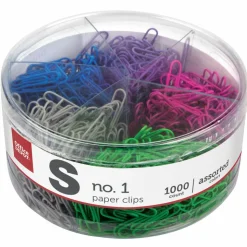 Paper Clips, Tub Of 1000, No. 1, Assorted Colors