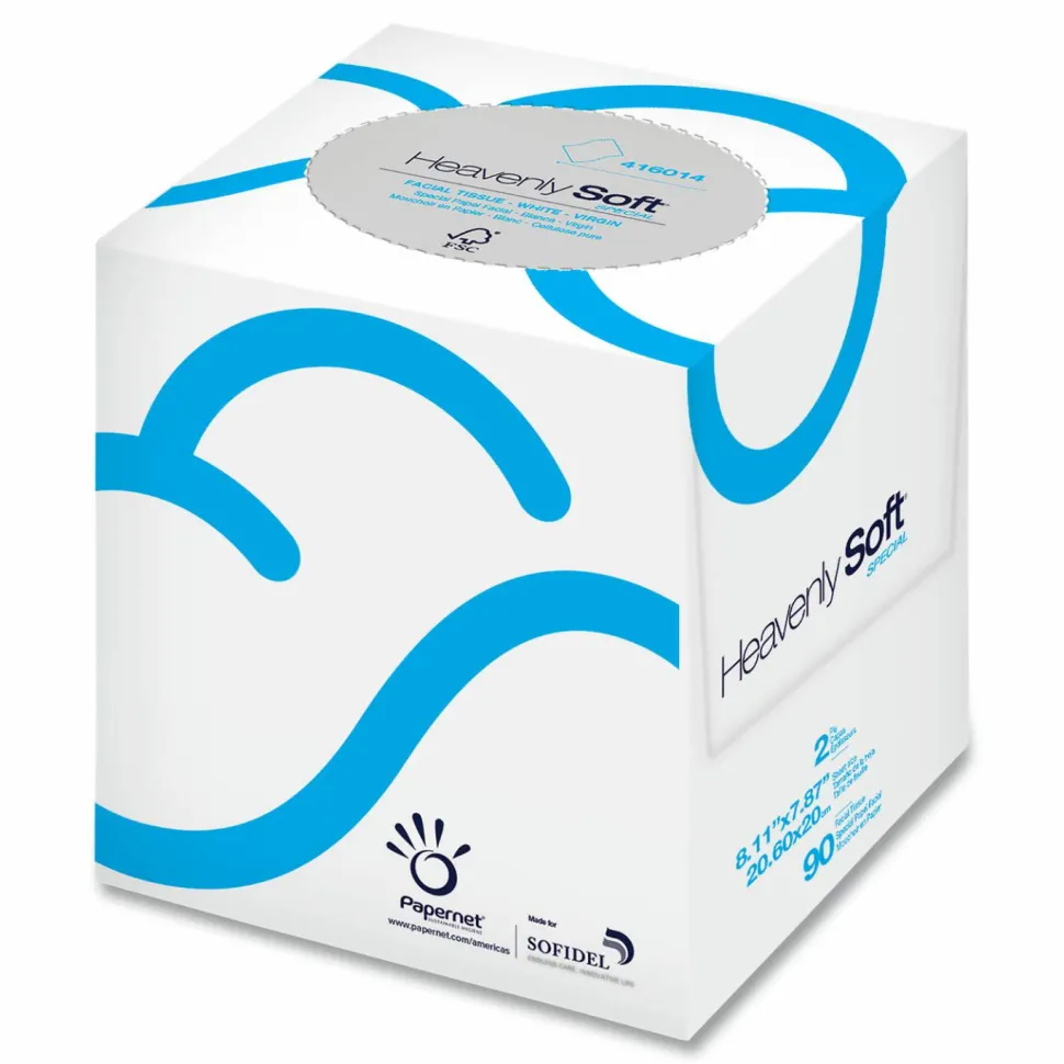Papernet Heavenly Soft Facial Tissue, 2-Ply, White, 90 Sheets/Box, 36 Boxes/Carton