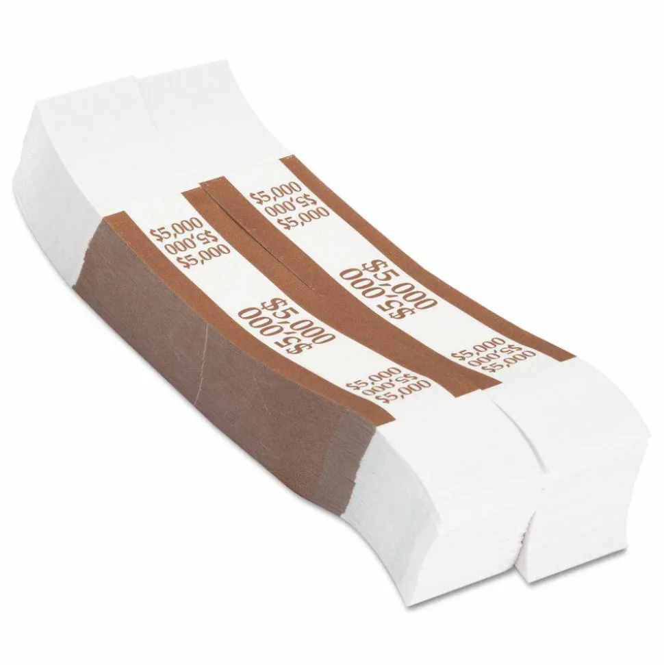 Pap-R Currency Straps, Brown, $5000, Pack Of 1,000