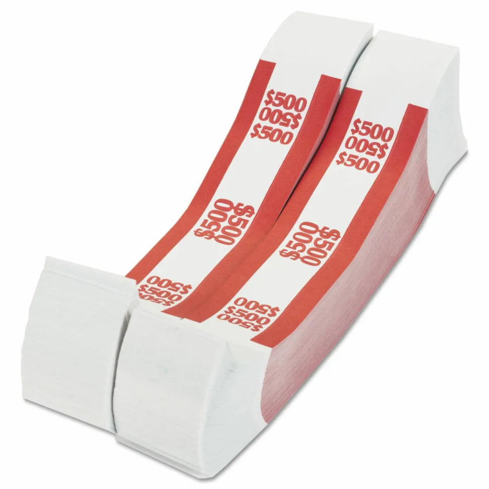 PAP-R Currency Straps, Red, $500, Pack Of 1,000