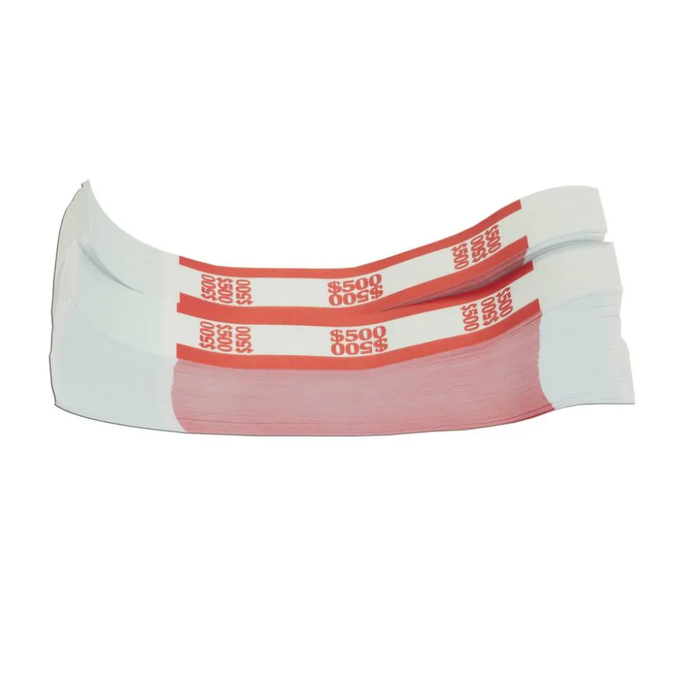 PAP-R Currency Straps, Red, $500, Pack Of 1,000