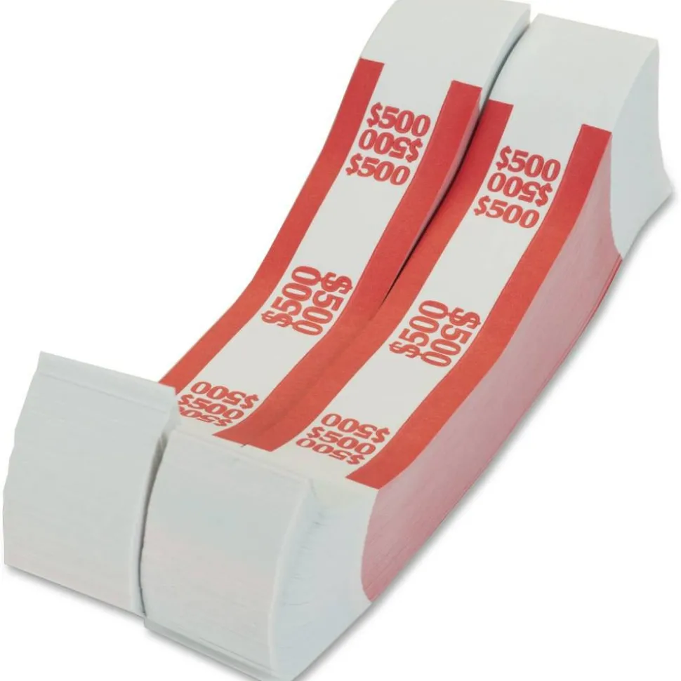PAP-R Currency Straps, Red, $500, Pack Of 1,000