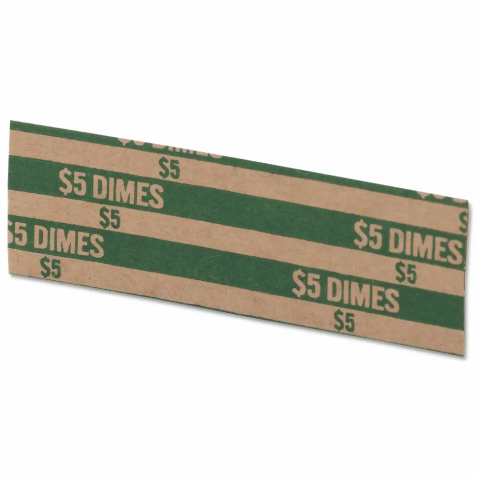 PAP-R Flat Coin Wrappers - Total $5.0 in 50 Coins of 10¢ Denomination - Heavy Duty - Paper - Green, 1000/Pack