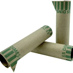 PAP-R Tubular Coin Wrappers - Total $5.0 in 50 Coins of 10¢ Denomination - Heavy Duty, Burst Resistant - Kraft - Green, 1000/Pack