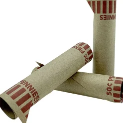 PAP-R Tubular Coin Wrappers - Total $0.50 in 50 Coins of 1¢ Denomination - Heavy Duty, Burst Resistant - Kraft - Red, 1000/Pack