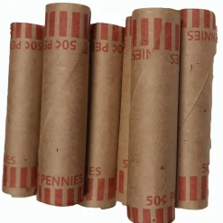 PAP-R Tubular Coin Wrappers - Total $0.50 in 50 Coins of 1¢ Denomination - Heavy Duty, Burst Resistant - Kraft - Red, 1000/Pack