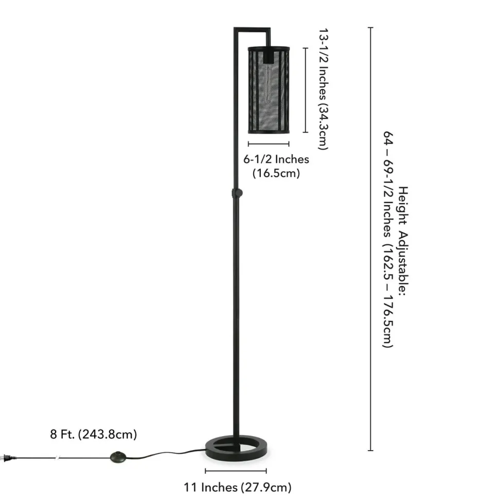 Parthen 69.5" Tall Floor Lamp with Metal Mesh Shade in Blackened Bronze/Blackened Bronze