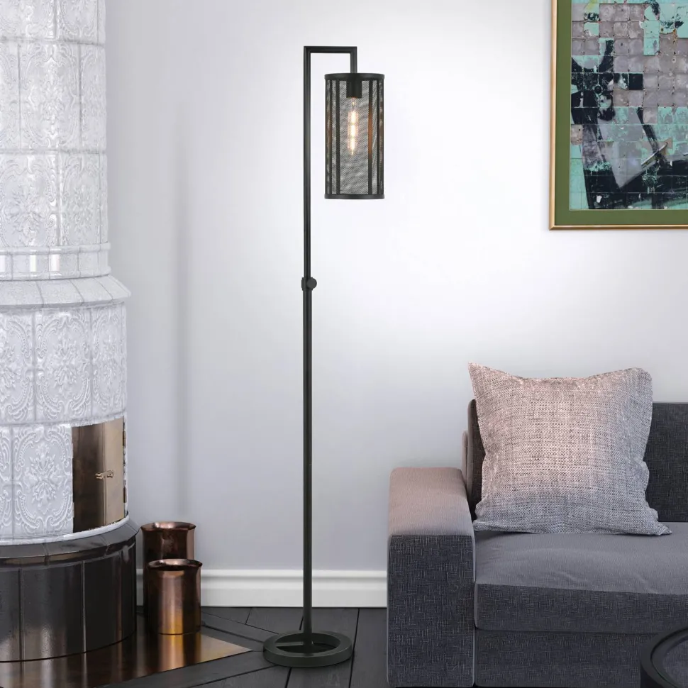 Parthen 69.5" Tall Floor Lamp with Metal Mesh Shade in Blackened Bronze/Blackened Bronze