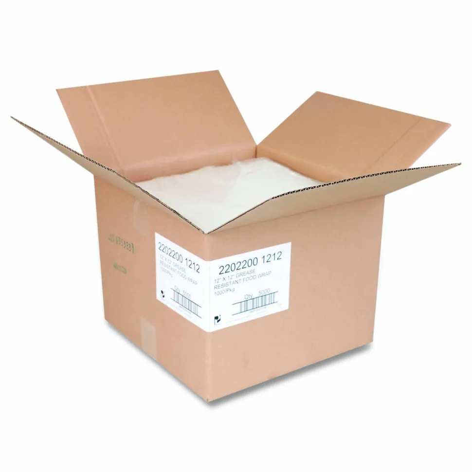 Paterson Grease-Resistant Food Wrap, 12 x 12, White, 5,000/Carton