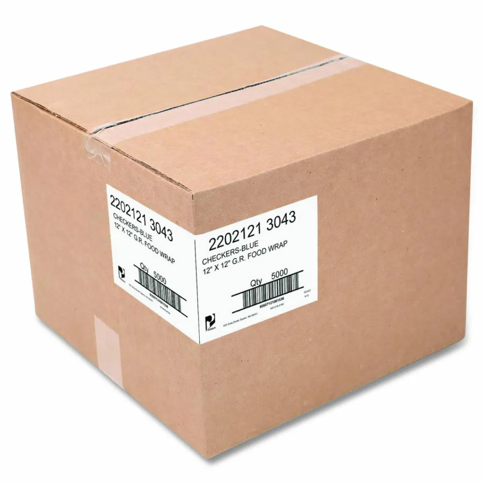 Paterson Grease-Resistant Food Wrap, 12 x 12, Blue Check, 5,000/Carton