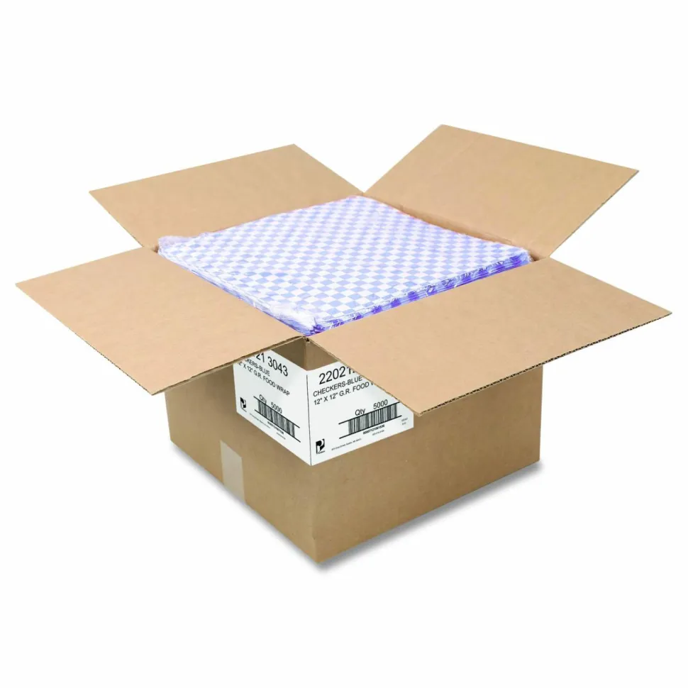 Paterson Grease-Resistant Food Wrap, 12 x 12, Blue Check, 5,000/Carton