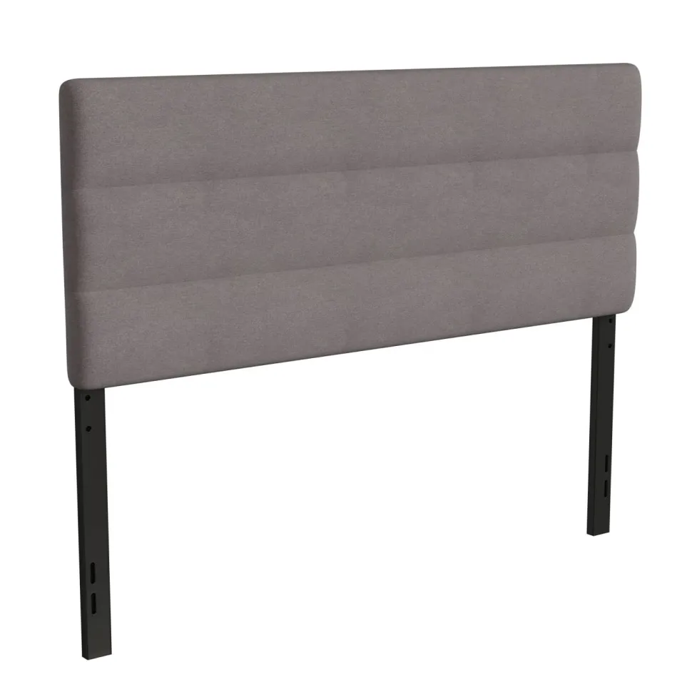 Paxton Queen Channel Stitched Fabric Upholstered Headboard, Adjustable Height from 44.5" to 57.25" - Gray