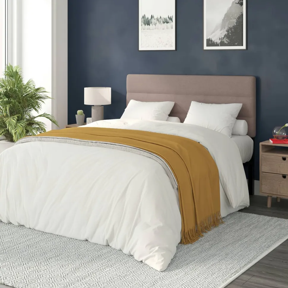 Paxton Queen Channel Stitched Fabric Upholstered Headboard, Adjustable Height from 44.5" to 57.25" - Taupe