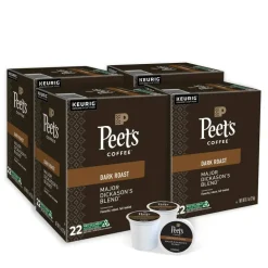 Peet's Coffee Major Dickason's Keurig Single Serve K-Cup Pods, Dark Roast, 22 Pods Per Pack, Case Of 4 Packs