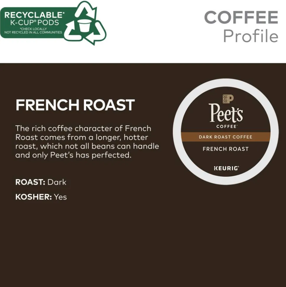 Peet's Coffee & Tea Single-Serve Coffee K-Cups, French Roast, Carton Of 4 Cups, Box Of 24 Cartons