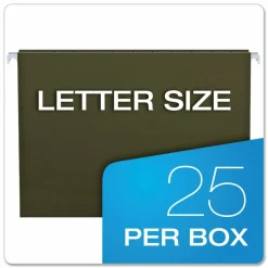 Pendaflex Hanging Folders, Letter Size, 100% Recycled; Standard Green, Box Of 25 Folders