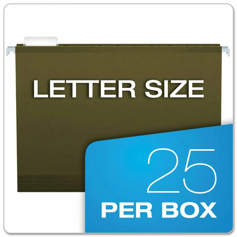 Pendaflex Premium Reinforced Hanging File Folders With Tabs, Letter Size, Standard Green, Pack Of 25 Folders