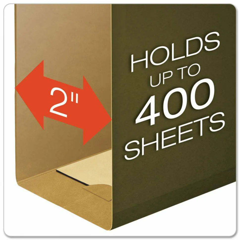 Pendaflex Premium Reinforced Extra-Capacity Hanging File Folders, 2" Expansion, Letter Size, Green, Pack Of 25 Folders