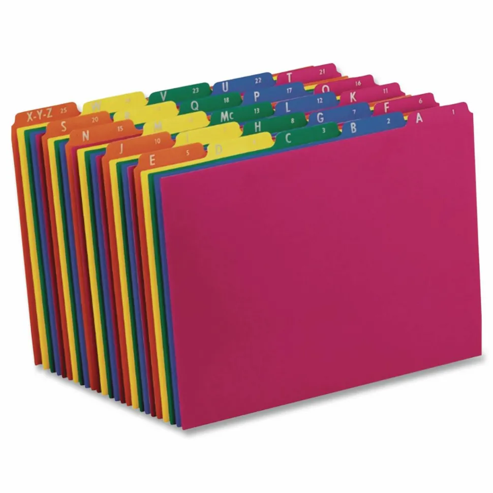 Pendaflex Top-Tab A-Z File Guides, Polypropylene, Letter Size, 1/5-Cut Tab, Assorted Colors, Pack Of 25
