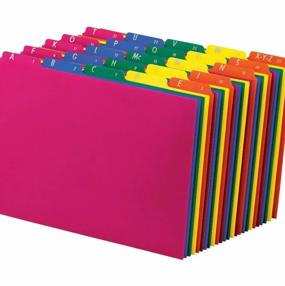 Pendaflex Top-Tab A-Z File Guides, Polypropylene, Letter Size, 1/5-Cut Tab, Assorted Colors, Pack Of 25