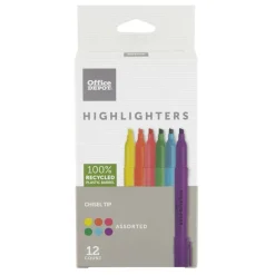 Pen-Style Highlighters, 100% Recycled Plastic Barrel, Assorted Colors, Pack Of 12