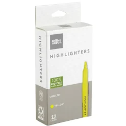 Pen-Style Highlighters, 100% Recycled Plastic Barrel, Fluorescent Yellow, Pack Of 12