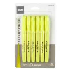 Pen-Style Highlighters, Chisel Point, 100% Recycled Plastic Barrel, Fluorescent Yellow, Pack Of 6