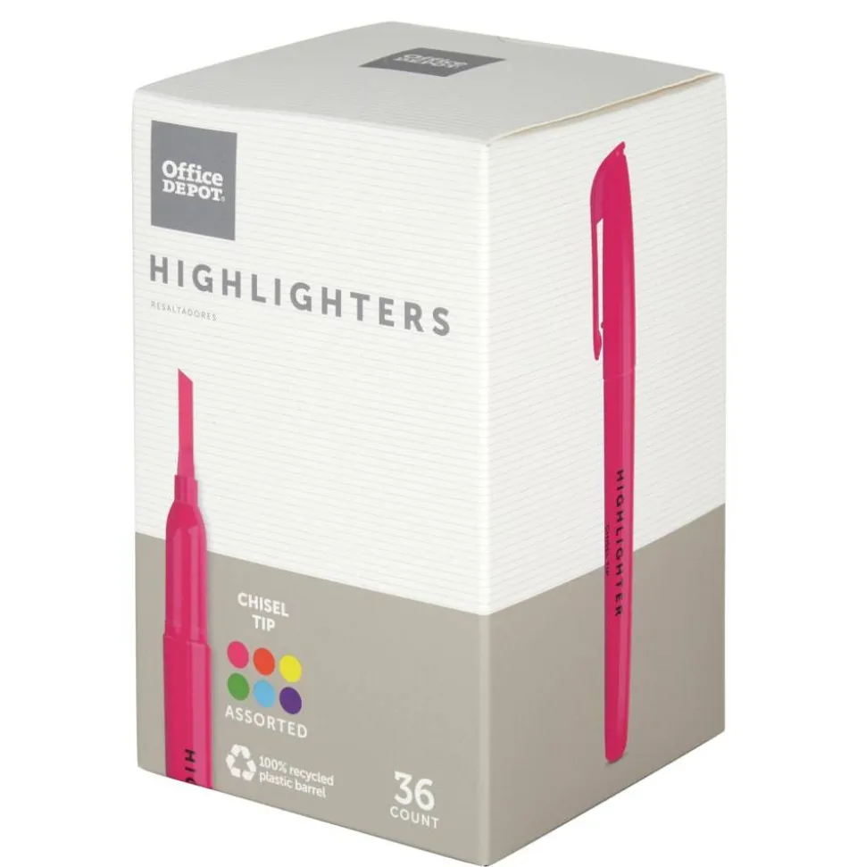 Pen-Style Highlighters, Chisel Tip, 100% Recycled Plastic Barrel, Assorted Colors, Pack Of 36