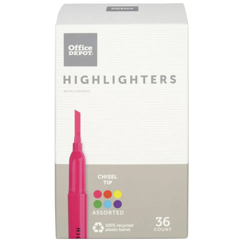 Pen-Style Highlighters, Chisel Tip, 100% Recycled Plastic Barrel, Assorted Colors, Pack Of 36