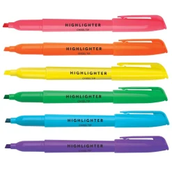Pen-Style Highlighters, Chisel Point, 100% Recycled Plastic Barrel, Assorted Colors, Pack Of 6 Highlighters