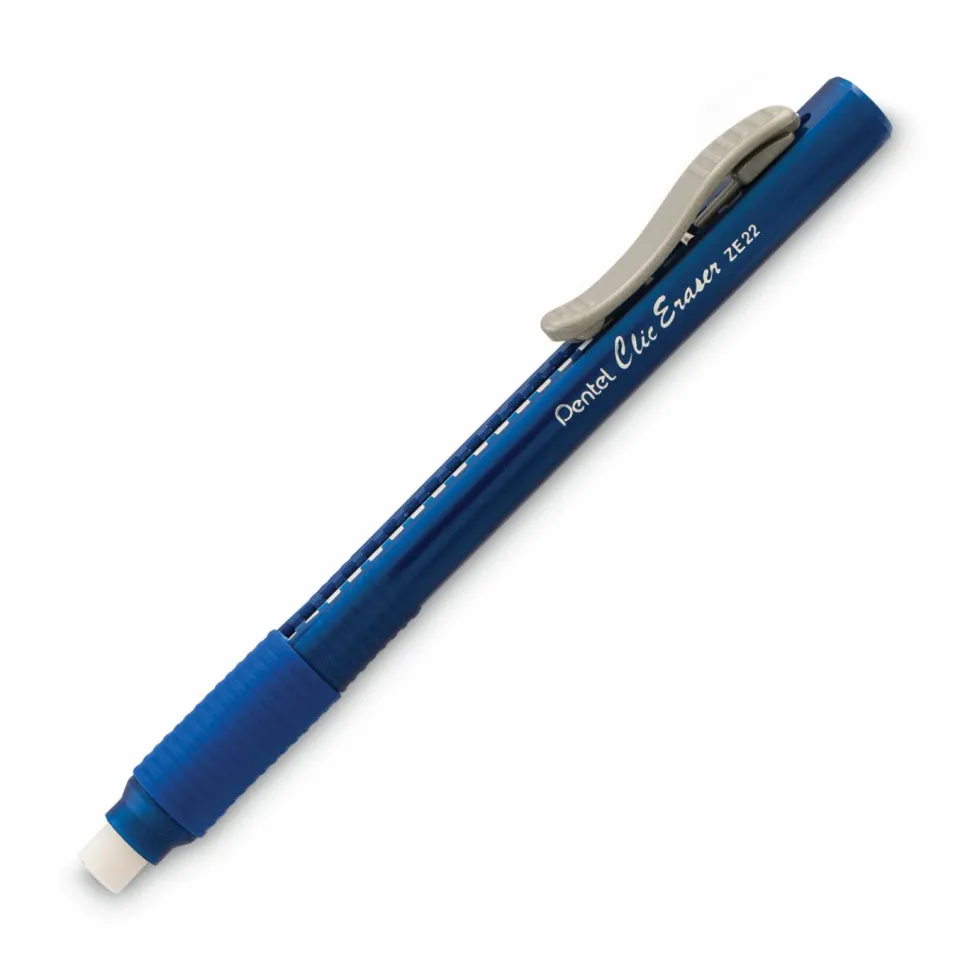 Pentel Clic Erasers, 5", Assorted Barrel Colors, Pack Of 3