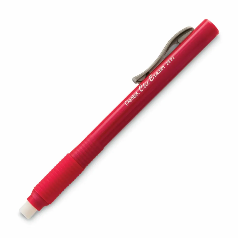 Pentel Clic Erasers, 5", Assorted Barrel Colors, Pack Of 3