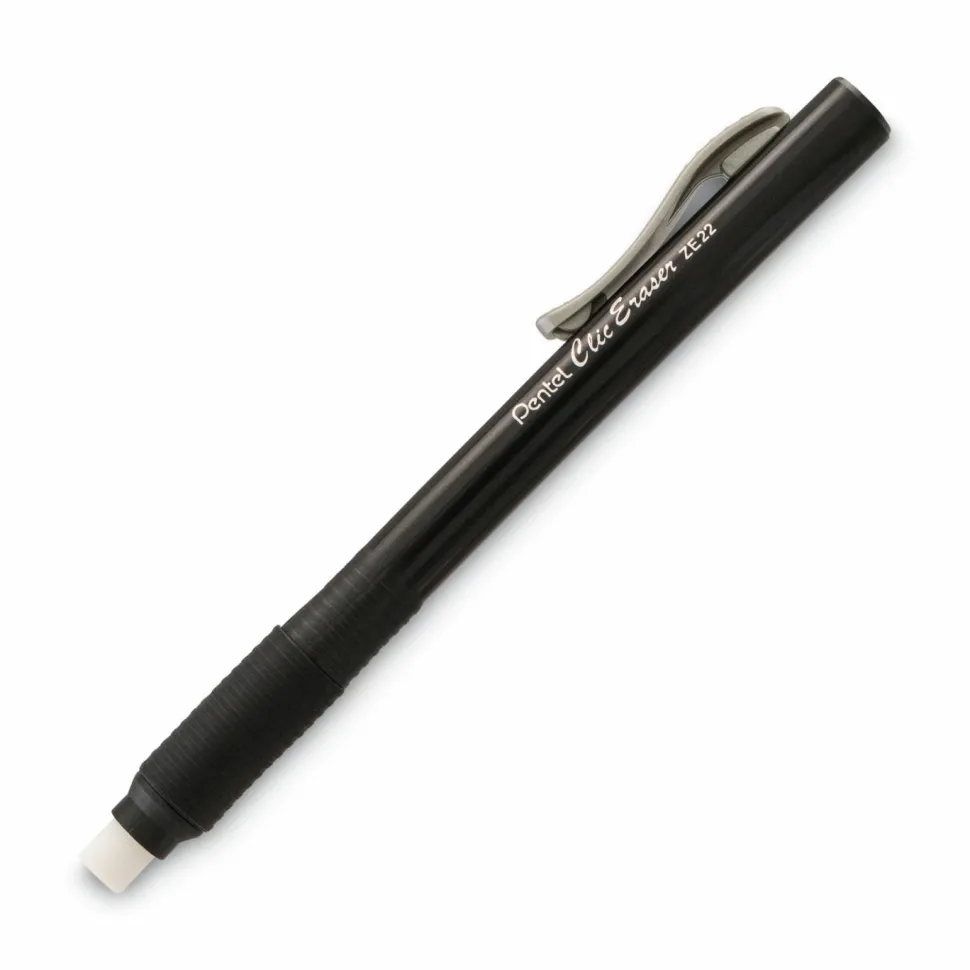 Pentel Clic Erasers, 5", Assorted Barrel Colors, Pack Of 3