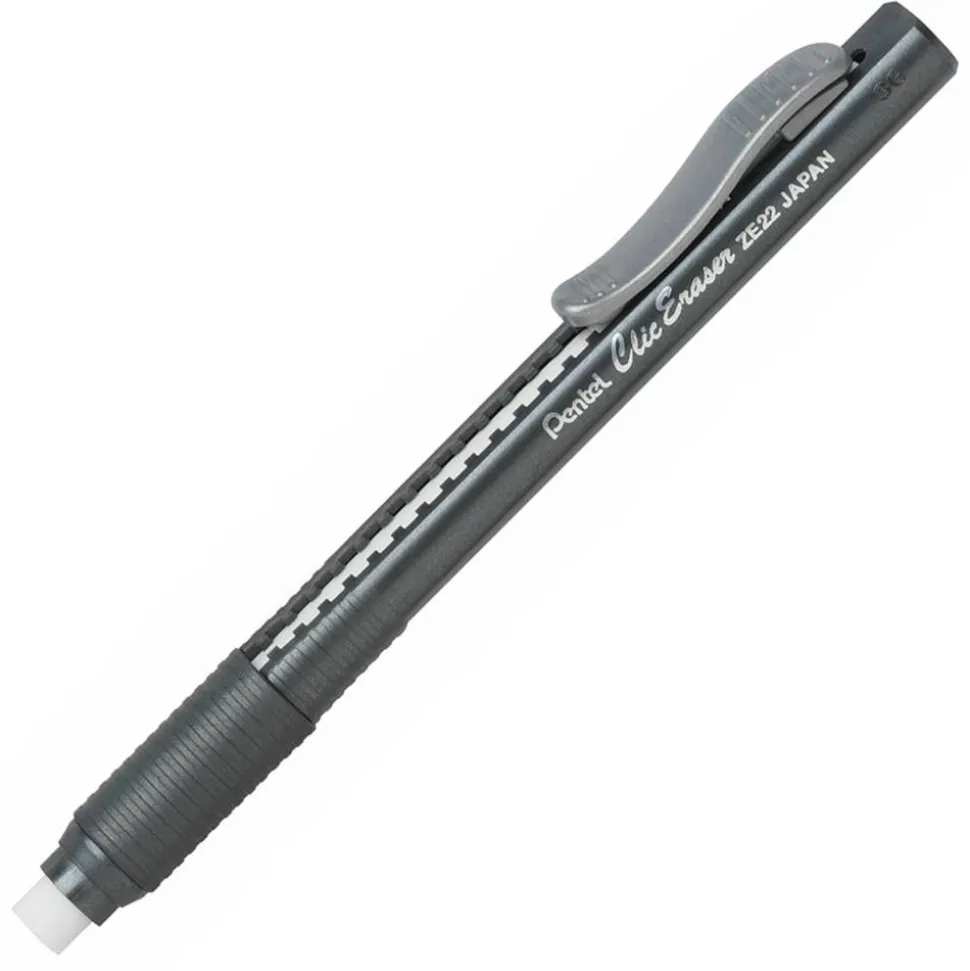 Pentel Clic Erasers, Black Barrel, Pack Of 4