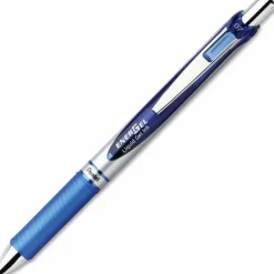 Pentel EnerGel Retractable Liquid Gel Pens, Medium Point, 0.7 mm, Silver Barrel, Blue Ink, Pack Of 12