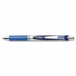 Pentel EnerGel Retractable Liquid Gel Pens, Medium Point, 0.7 mm, Silver Barrel, Blue Ink, Pack Of 12