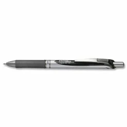 Pentel EnerGel Retractable Liquid Gel Pens, Medium Point, 0.7 mm, Silver Barrel, Black Ink, Pack Of 12