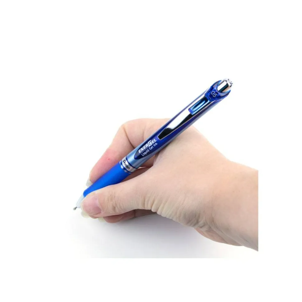 Pentel EnerGel RTX Retractable Liquid Gel Pens, Fine Point, 0.5 mm, 54% Recycled, Blue, Pack Of 12 Pens