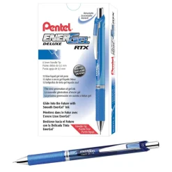 Pentel EnerGel RTX Retractable Liquid Gel Pens, Fine Point, 0.5 mm, 54% Recycled, Blue, Pack Of 12 Pens