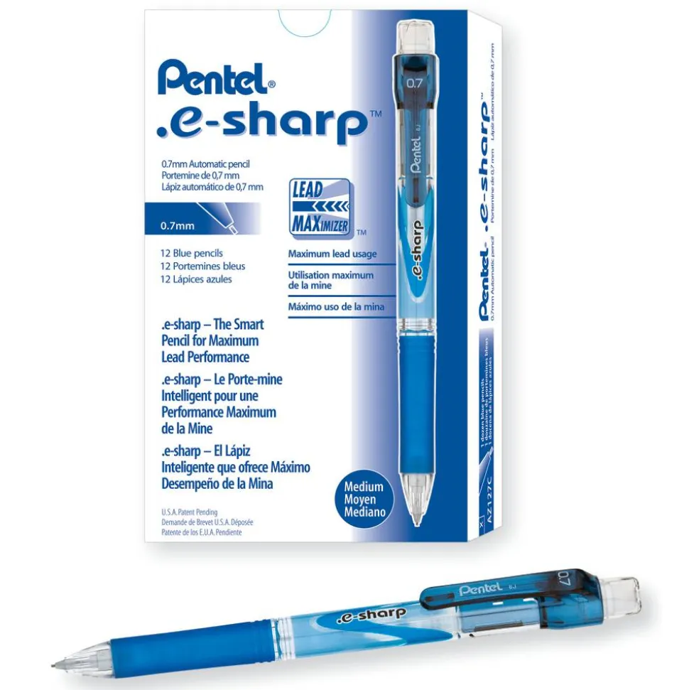 Pentel e-Sharp Mechanical Pencil, 0.7mm, #2 Lead, 72% Recycled, Blue Barrel, Pack Of 12